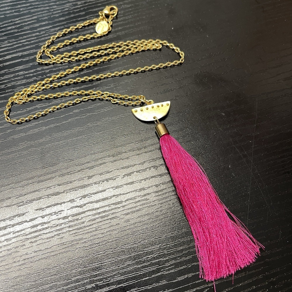 Susan Shaw Gold Plated Hot Pink Fringe Tassel Long Chain Necklace 30"